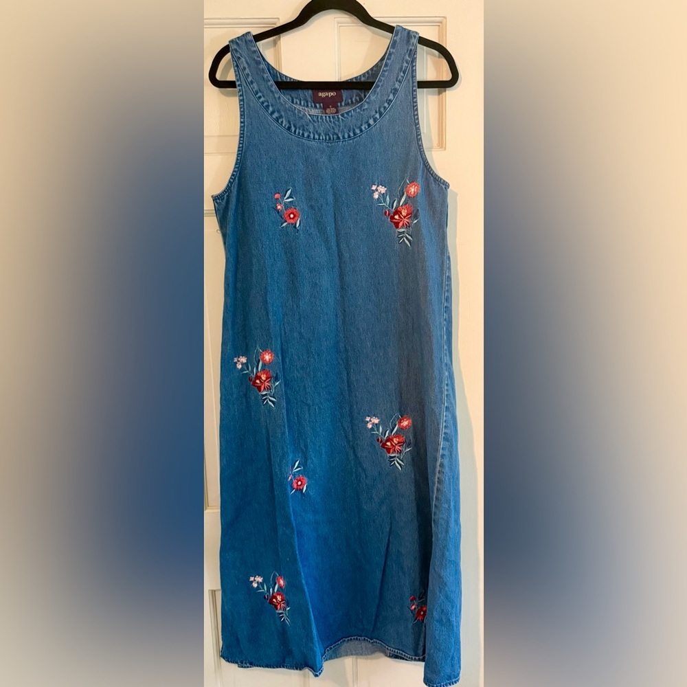 Agapo Vintage 90s Flower Blue Denim Dress, Size S
